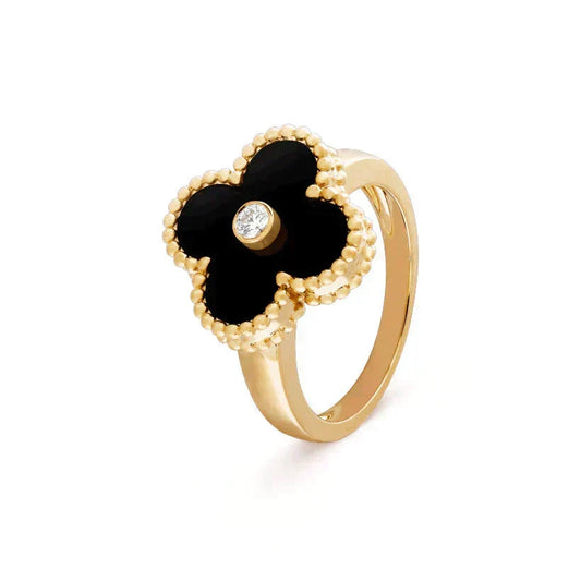 [⭐Mirelle]CLOVER ONYX RING GOLD DIAMOND