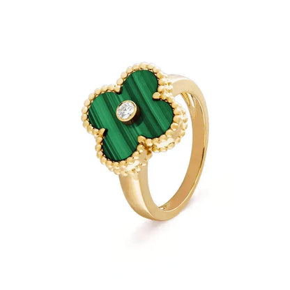 [⭐Mirelle]CLOVER MALACHITE RING GOLD DIAMOND