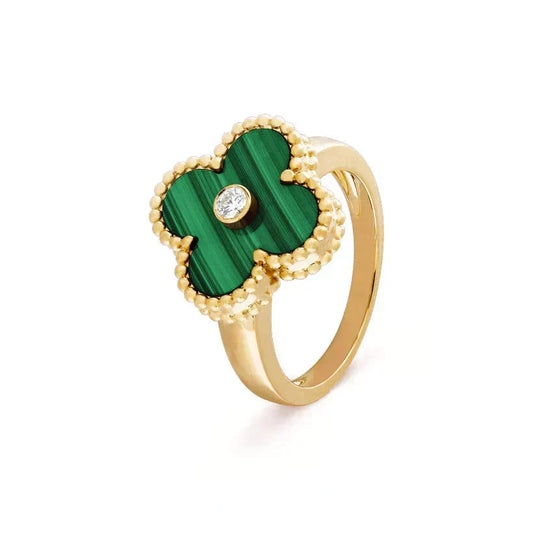 [⭐Mirelle]CLOVER MALACHITE RING GOLD DIAMOND