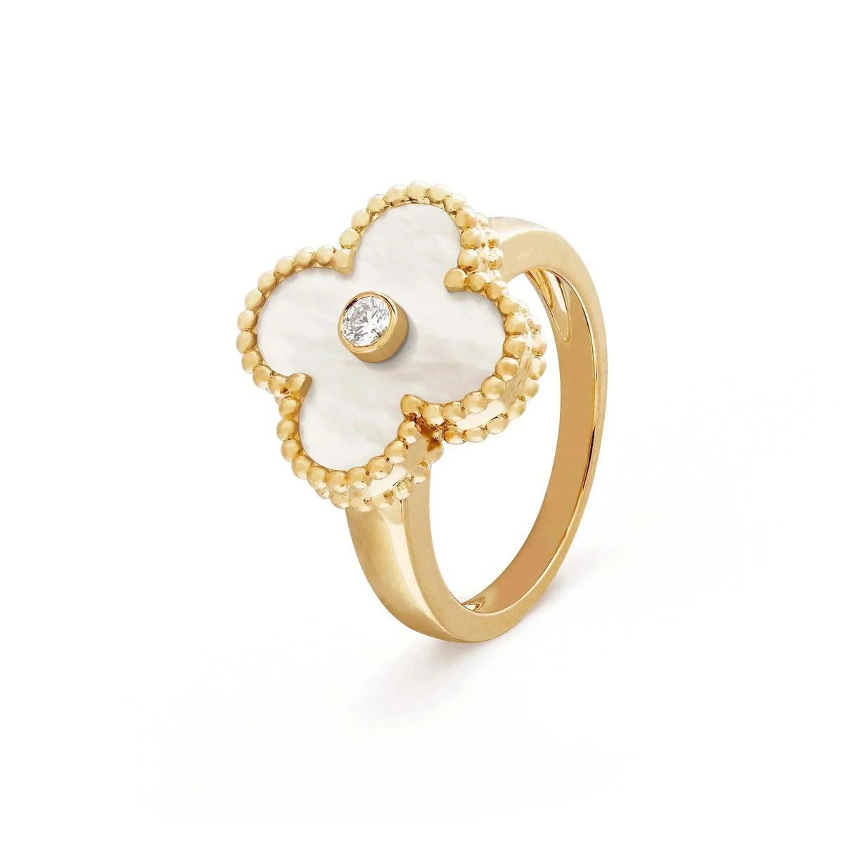 [⭐Mirelle]CLOVER PINK MOP RING GOLD DIAMOND