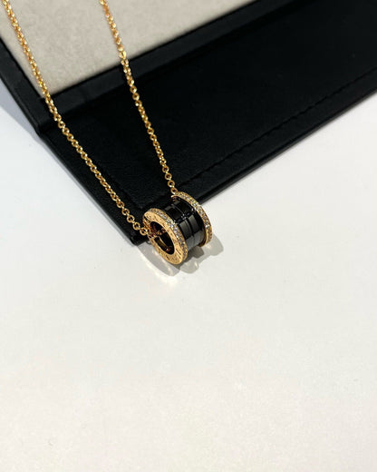 [⭐Mirelle]ZERO 1 BLACK CERAMIC DIAMOND PINK GOLD NECKLACE