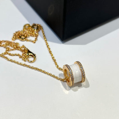 [⭐Mirelle]ZERO 1 WHITE CERAMIC DIAMOND PINK GOLD NECKLACE