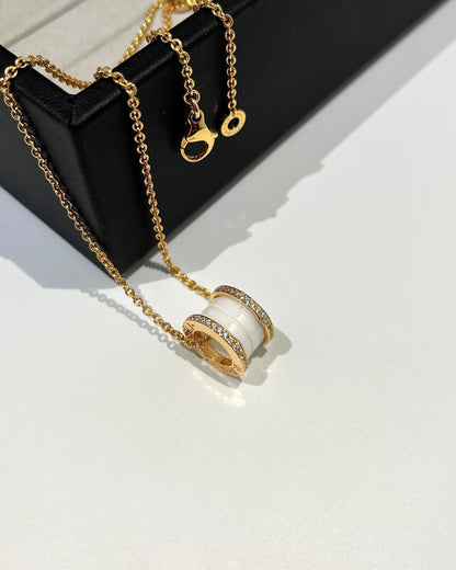 [⭐Mirelle]ZERO 1 WHITE CERAMIC DIAMOND PINK GOLD NECKLACE